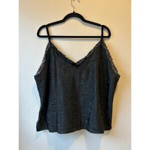 George 3X Black Satin Lace Cami Top Plus Size Floral Jacquard Lingerie Style